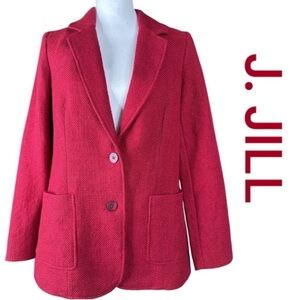 J. JILL Tweed Blazer in Deep Red, Two Button Front, Pockets, Lined, Size S.